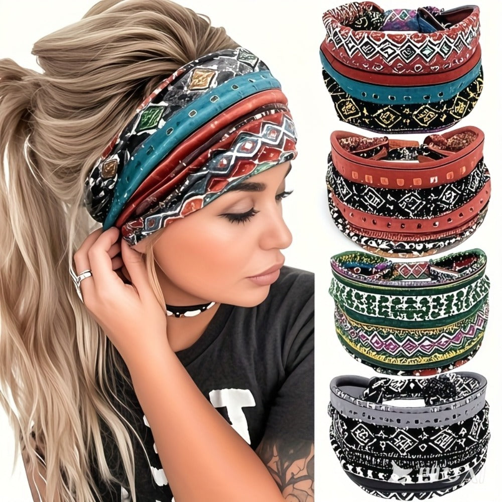 Floral Turban Headbands for Women 8 Pack Non-Slip Elastic Boho Knotted Wide Hair Wrap for Sports Yoga Running Workout Sweatba