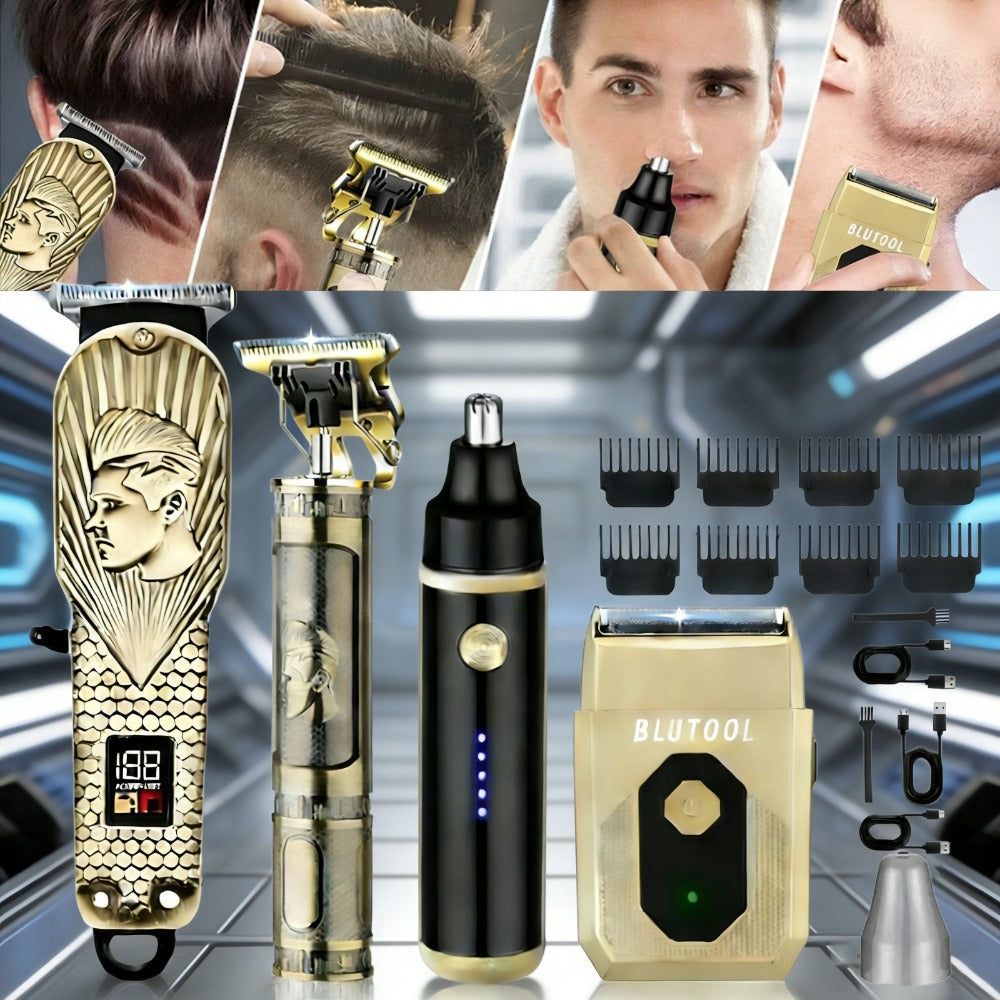 4-in-1 Cordless Grooming Kit for Men – Hair Clipper, Beard Trimmer, Electric Shaver & Nose Trimmer, Rechargeable Professional