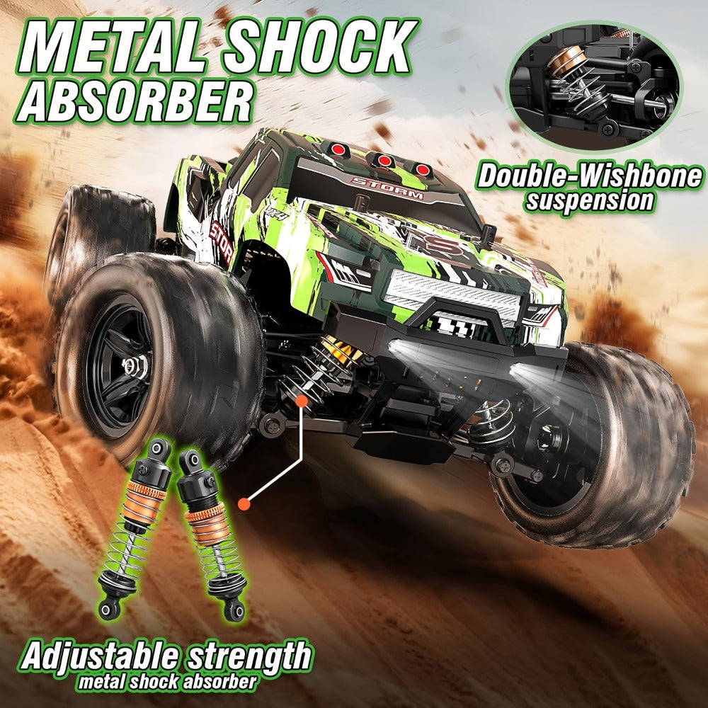Remote Control Car, 1:16 Scale Alloy Off-Road Truck with 2.4GHz Control, 45KM/H Source Speed, LED Lights and Rechargeable Bat