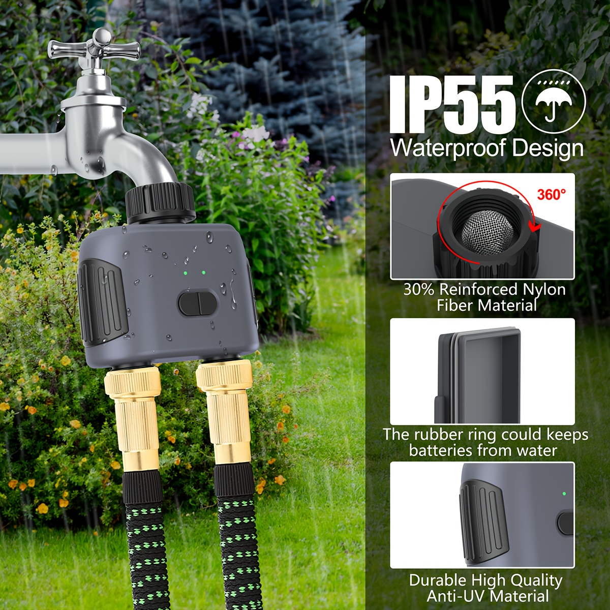 WiFi Sprinkler Timer Smart 2-Zone Irrigation System with App & Alexa Voice Control, for Garden, Lawn and Yard Watering — imag
