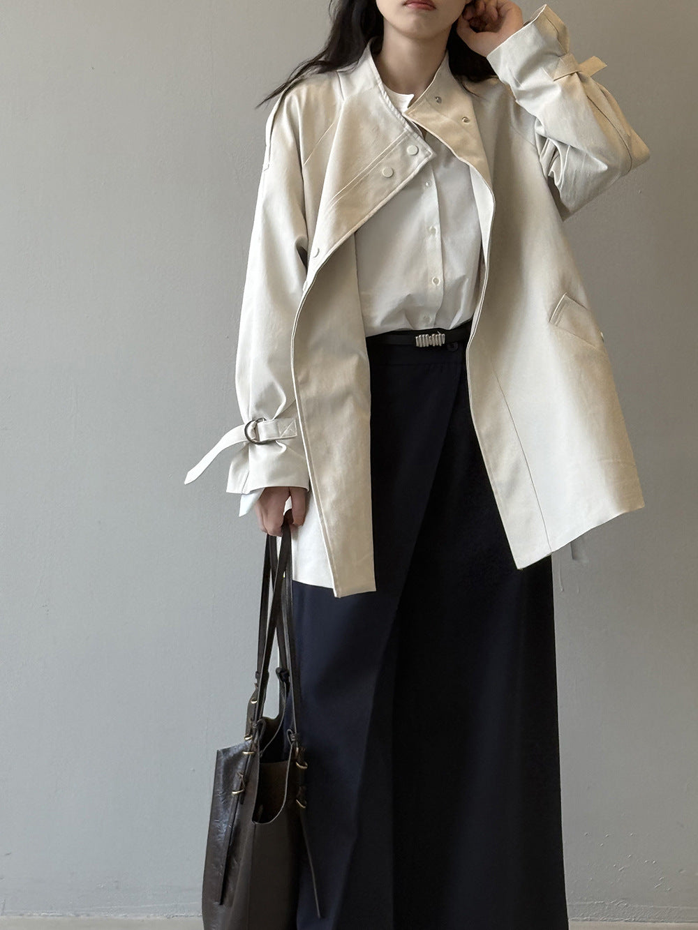 Stand Collar Trench Coat For Women Loose Casual Jacket
