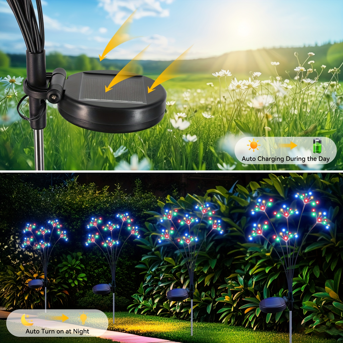 Solar Garden Lights 4-Pack Swaying Firework Stakes with Two Modes and Six Colors for Flowerbed Decor — image 4