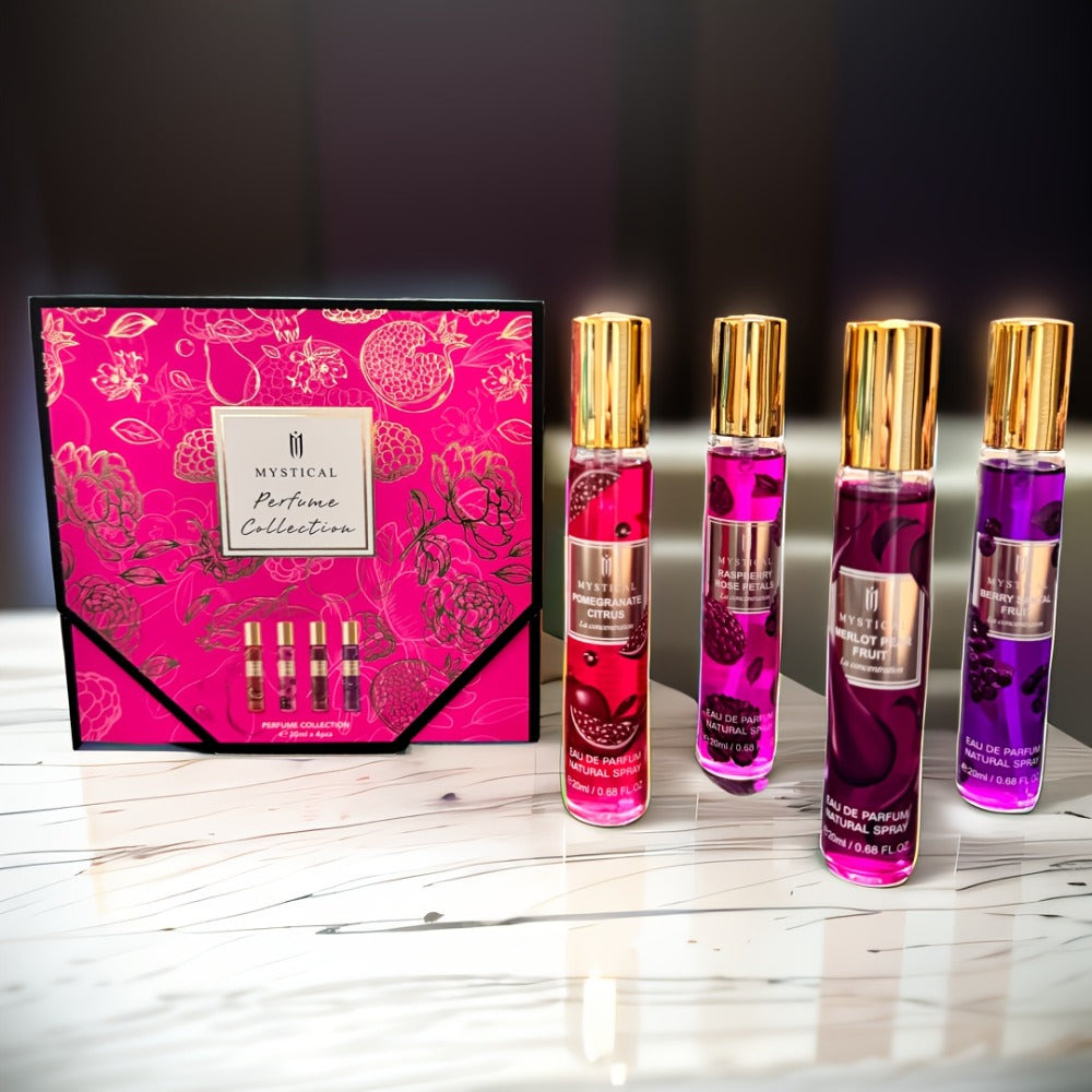 Travel Size Perfume Set for Women – Mystical 4-Piece Fresh Fruity Fragrance Kit 20ml Each, Layered Front Mid & Base Notes — i