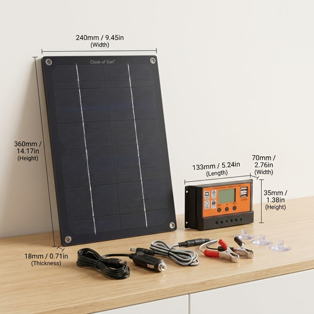 Solar Panel Kit with Charge Controller, Extension Cord & Battery Clamps – Universal Off-Grid Power for RV, Boat, Motorcycle —
