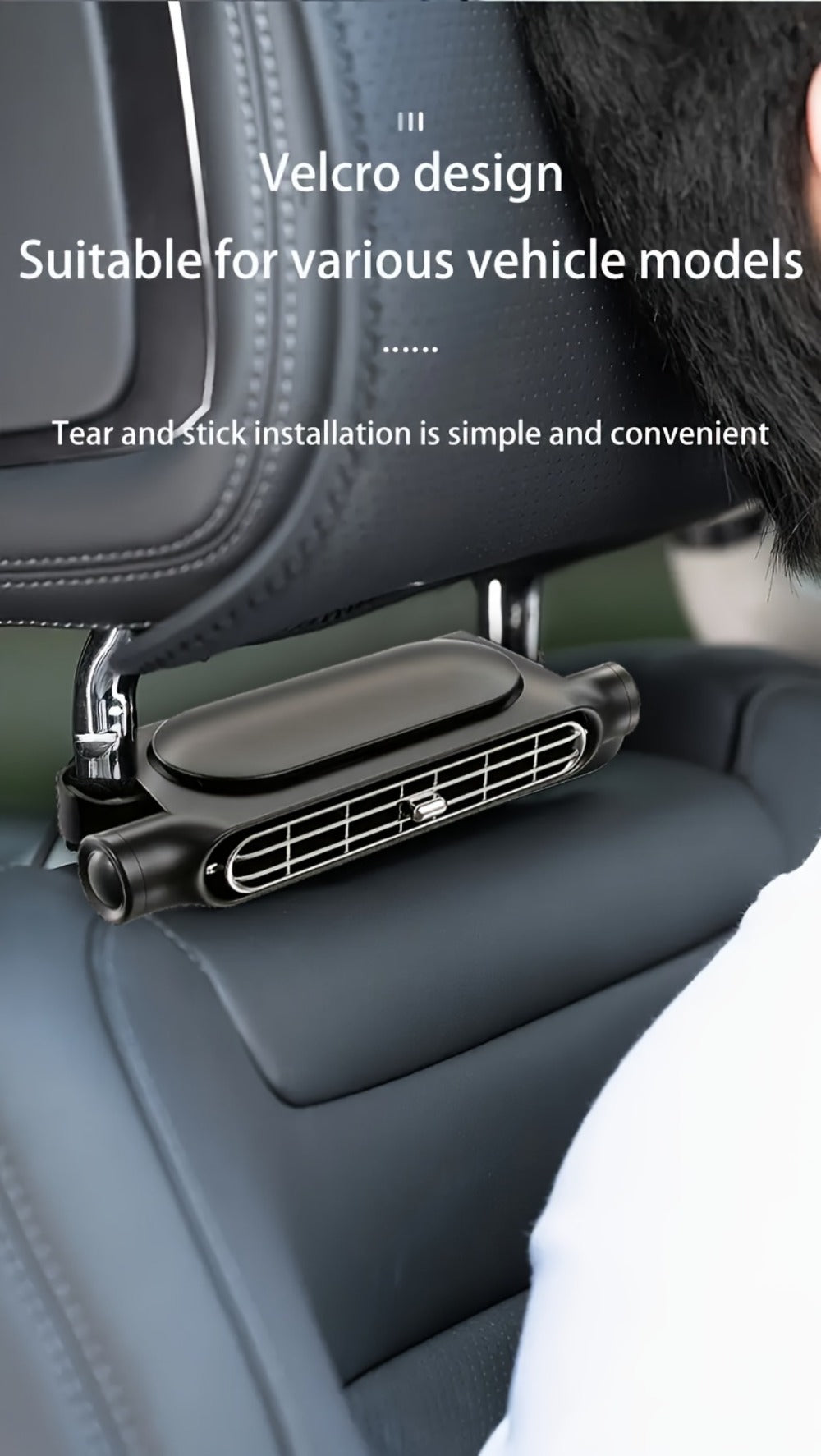 Bladeless Car USB Fan – 3-Speed Silent Cooling, Fits All Vehicles, Car Seat Fan with USB Charging Cable, Black & White — imag