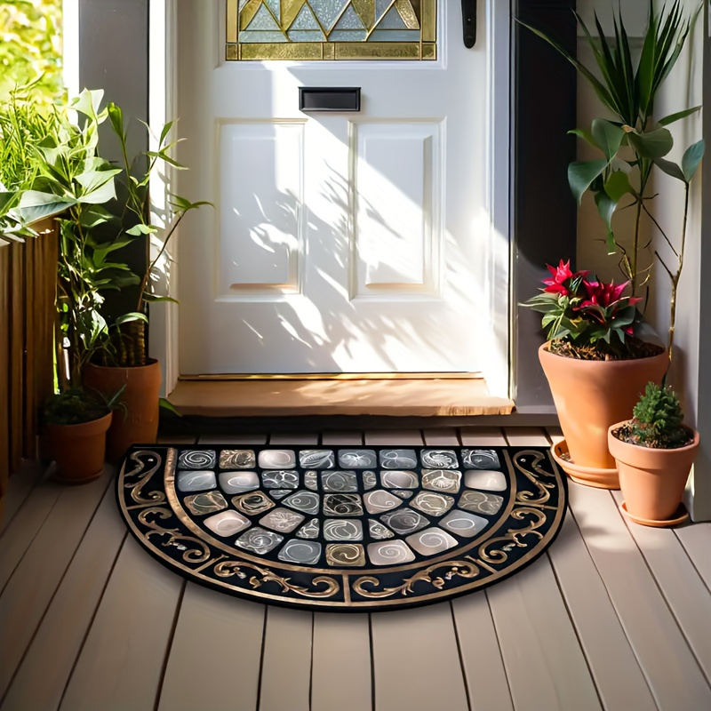 Half-Round Door Mat with Stone Mosaic and Scroll Print in 50 x 80cm or 60 x 90cm Entryway Sizes — image 9