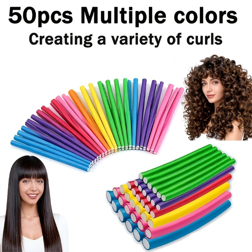 Flexible Foam Curl Formers 50pcs Heatless Curling Rods – Bendable Twist Hair Rollers for DIY Soft Waves & Spiral Curls, Short