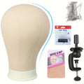 Canvas Mannequin Head for Wig Making with Stand 21 22 23 24 Inch – Complete Set with Needles & Wig Caps, Holes for Styling He