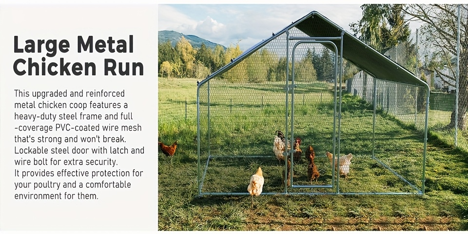 Chicken Run, Metal Outdoor Poultry Cage Large Walk-in Enclosure for Chickens Ducks Rabbits for Garden, Patio and Yard Use — i