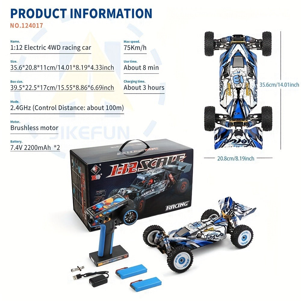 Remote Control Car, Wltoys 124017 Brushless 4WD Off-Road Racer with 75KM/H Source Speed and Two 7.4V 2200mAh Batteries — imag