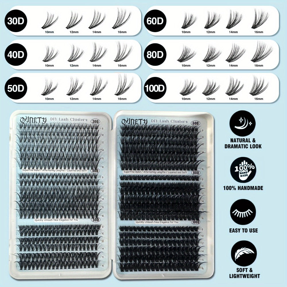 Complete 720-Piece Handmade Cluster Lash Kit with Glue & Tweezers, 30D to 100D, 6 Styles & Lengths — image 2