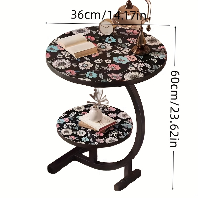 Side Table Round Floral Mandala Printed Top with Metal Frame for Indoor or Outdoor Accent Placement — image 9