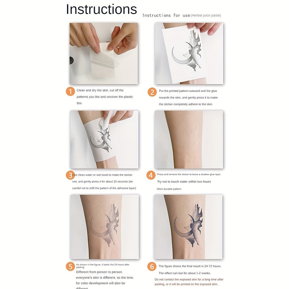 Temporary Tattoos, 4-Sheet English Word and Letter Set with Black Script Designs for Arm and Body Placement — image 6