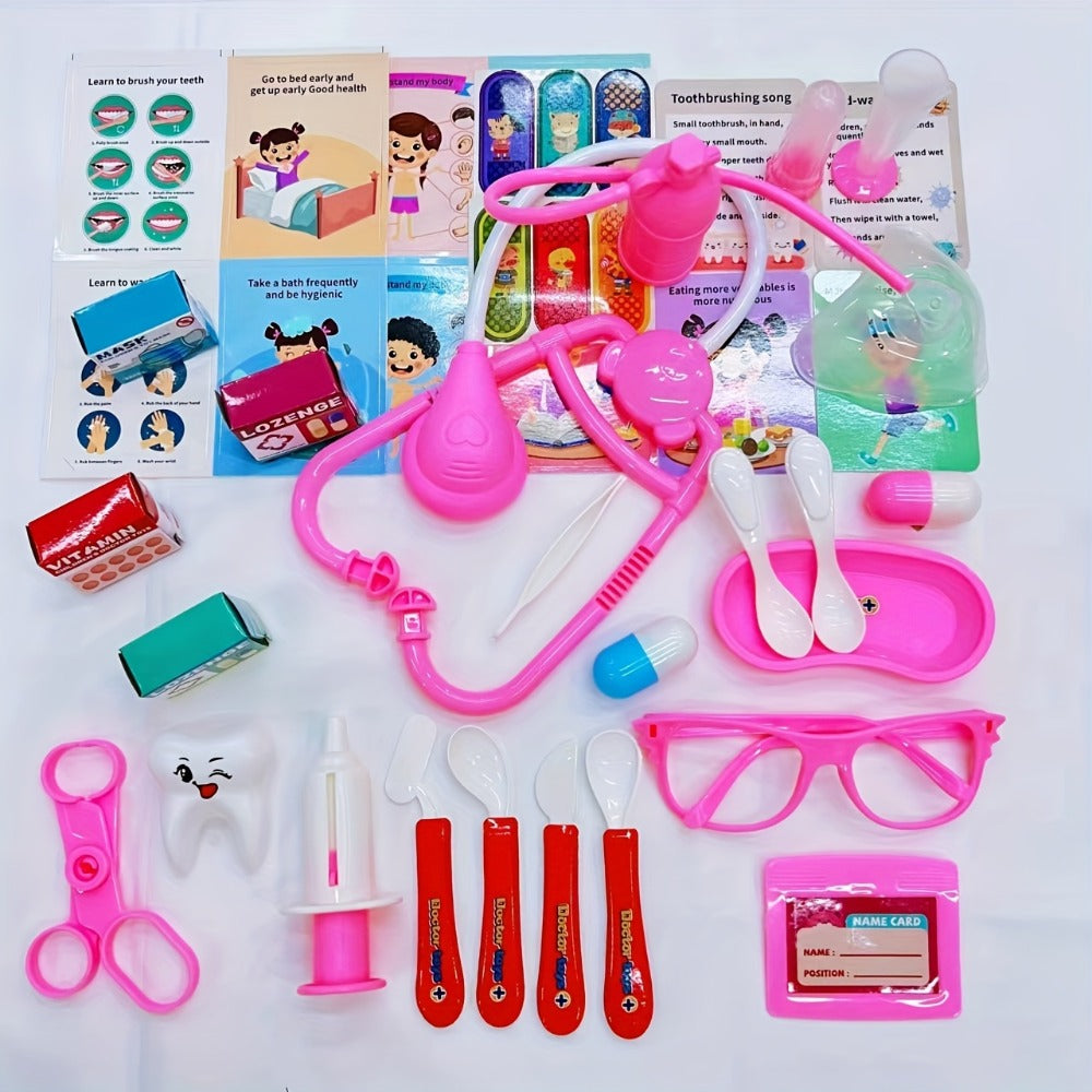 Pink Doctor Pretend Play Toy Set 40pcs for Girls, Simulation Nurse Kit with Stethoscope Injection Dental Tools — image 11