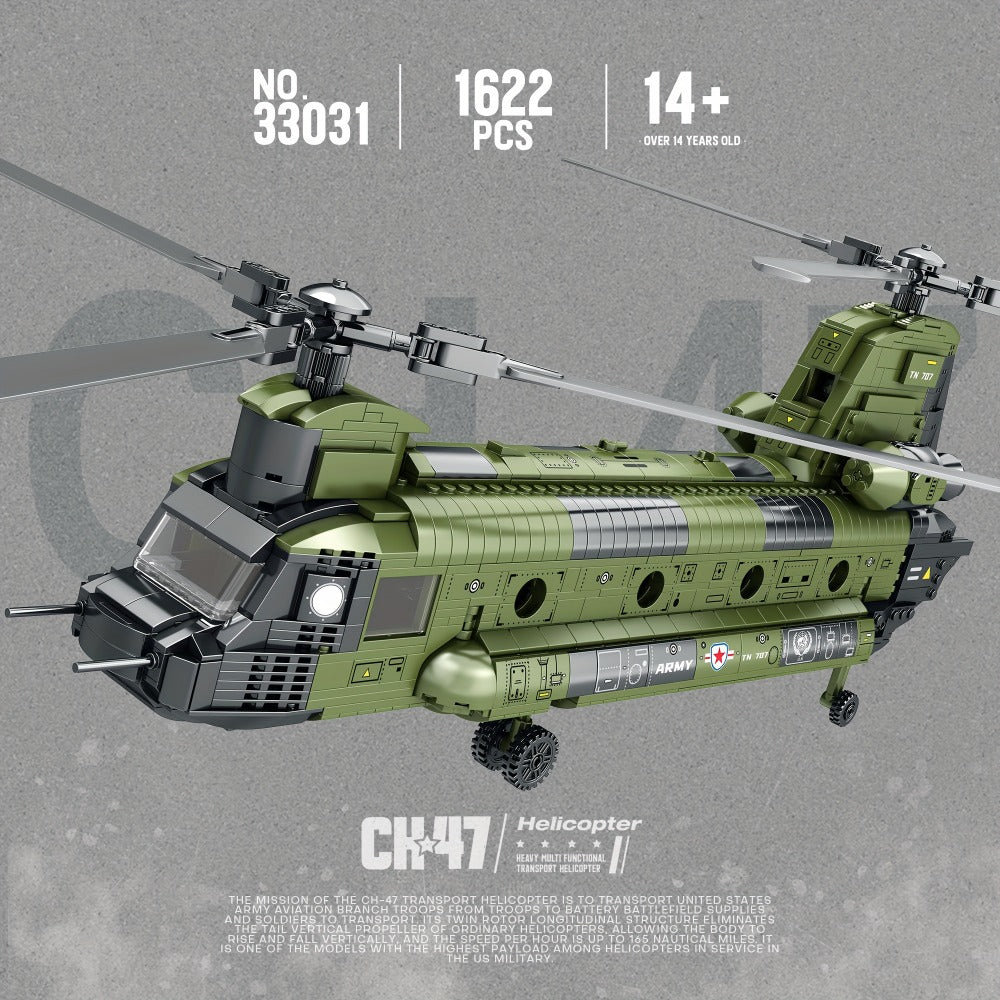Chinook Helicopter Building Blocks Set 1622 Pcs – US Military CH-47 Transport Helicopter MOC Model Kit Adults Teens Aviation 
