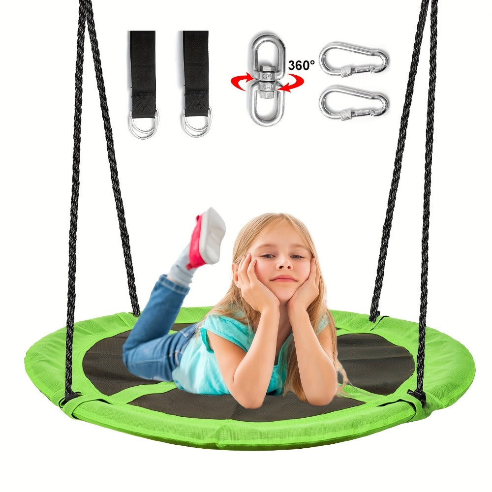 43 Inch Saucer Swing for Kids Outdoor, 360° Spinning Nest Swing with Swivel, Adjustable Ropes & Hanging Straps for Tree or Sw