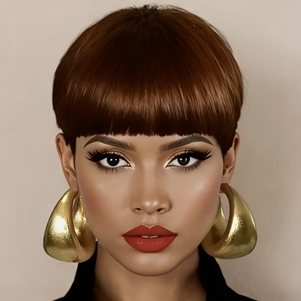 6-Inch Pixie Cut Human Hair Wig with Full Bangs, 180% Density and Black or Burgundy Color Selections — image 9