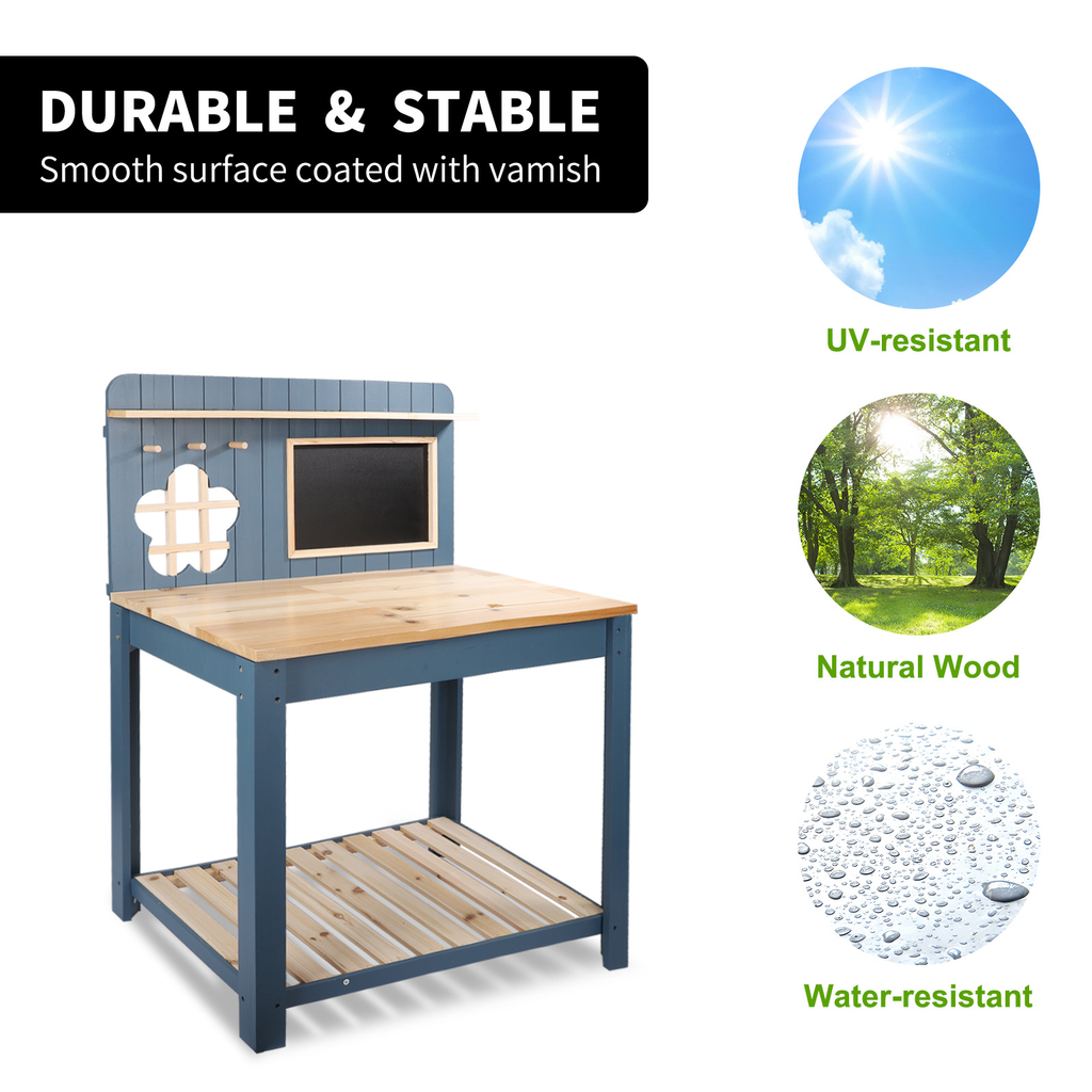 Potting Bench with Blackboard Removable Sink Hooks Double Shelf for Garden — image 22