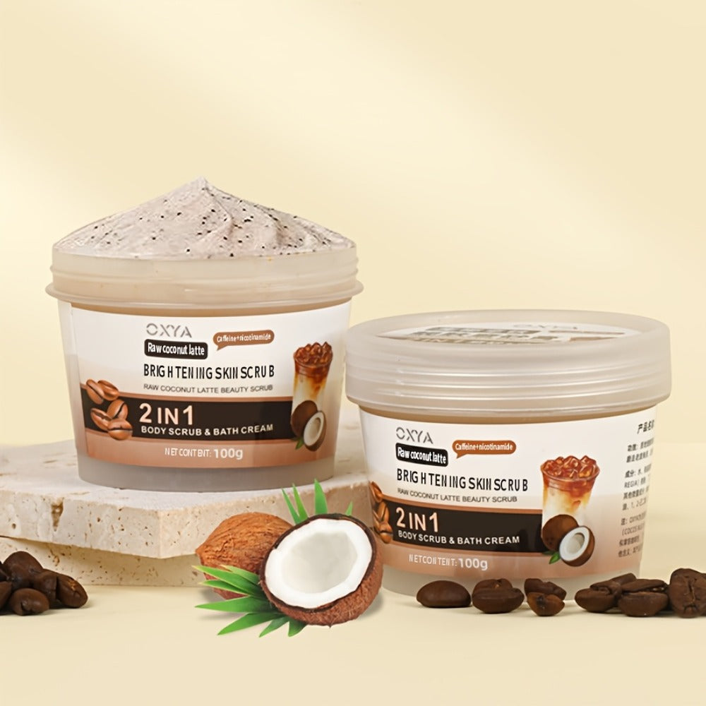 Exfoliating Body Scrub with Coconut Oil & Shea Butter – Raw Coconut Latte Sugar Scrub for Women, Deep Moisturizing Face & Bod