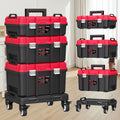 Rolling Tool Box with Wheels 3-Tier Stackable Organizer | Lockable Compartments, Connected Storage, 17" Large Plastic Toolbox