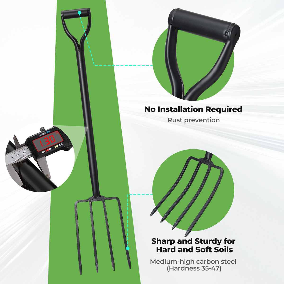 Four-Tine Garden Spading Fork with 42-Inch Shaft, D-Shaped Grip and Black Metal Construction — image 3