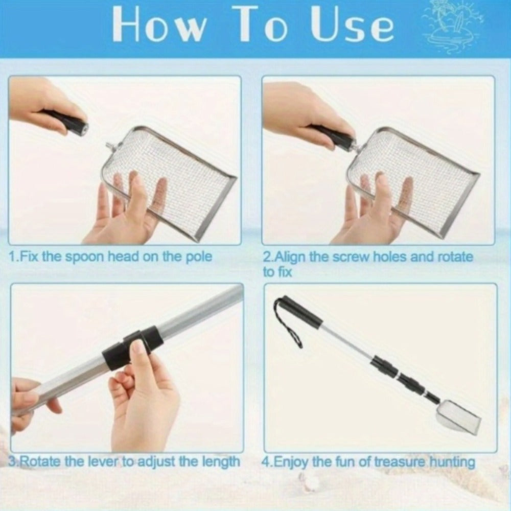 Stainless Steel Beach Sand Sifter with Retractable Telescopic Handle – Portable Sand Sieve for Treasure Hunting — image 11