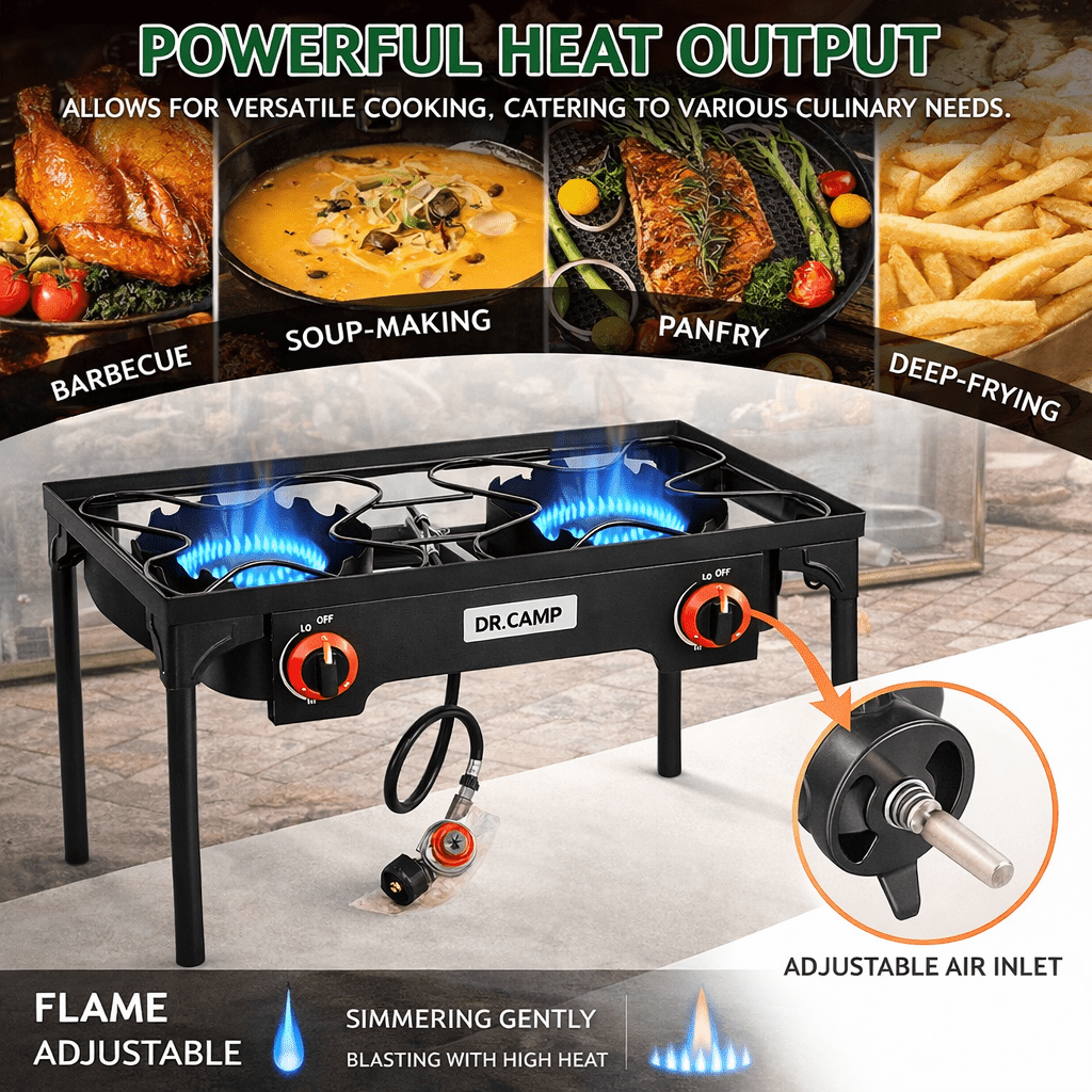 Propane Camping Stove Cast Iron 1, 2 or 3 Burner with Detachable Legs, 20 PSI High-Pressure Regulator — image 4