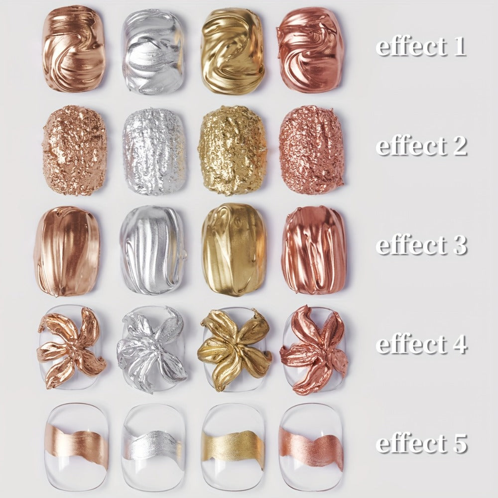 Metallic Smudge Nail Art Gel Four-Bottle Set in Gold, Silver and Rose Tones with Narrow Cap Brushes — image 5