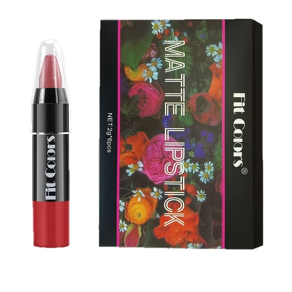 Squalane Crayon Lipstick Set 6 Pcs, Matte & Glossy Lip Pencil with Volumizing Formula, Easy Color Lip Liner for All Skin Type