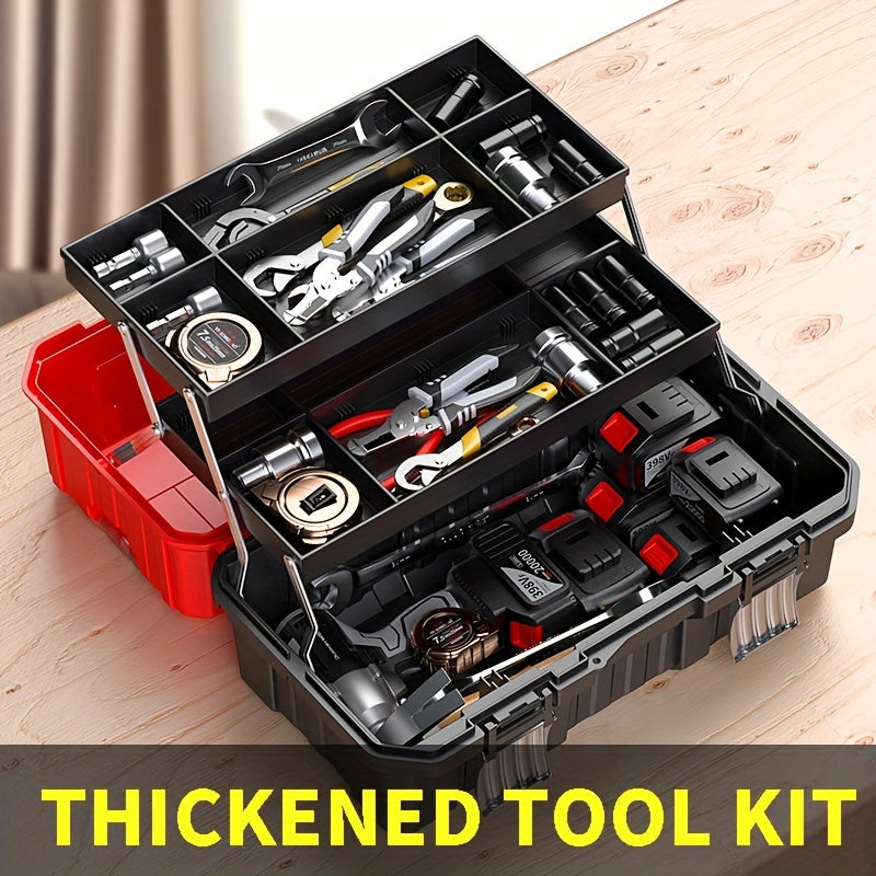 Portable Toolbox Organizer with Tray & Dividers – 17/21 Inch Heavy-Duty 3-Layer Folding Tool Storage Box for Home, Garage & W
