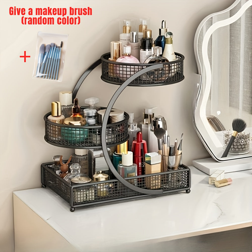 Lightweight Metal Cosmetic Storage Rack with Makeup Brushes Included No-Installation Countertop Organizer for Bathroom Dresse