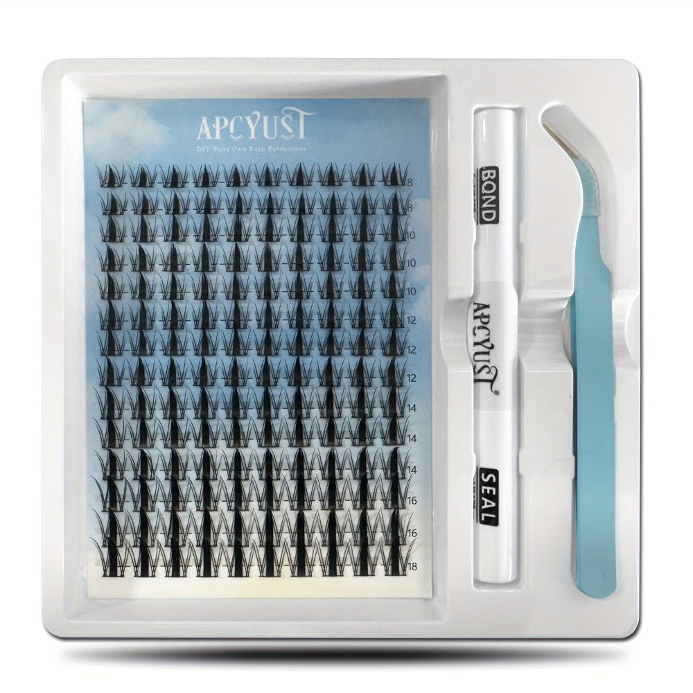 C-Curl Spike Lash Extension Kit with 140 Clusters in Mixed 8-18mm Lengths, Adhesive Tube and Curved Applicator — image 3