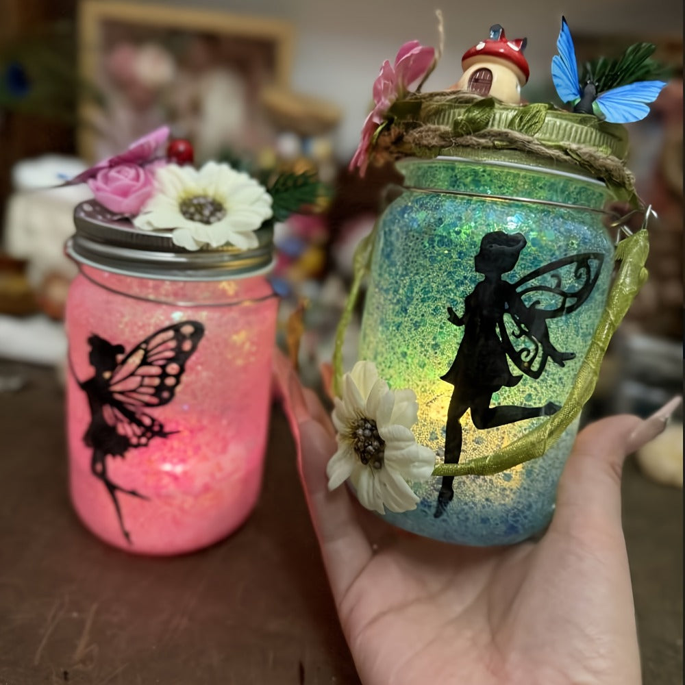 Fairy Mason Jar Lantern Craft Kit for Two Lights with Color-Changing LED Candles and Remote Control — image 2
