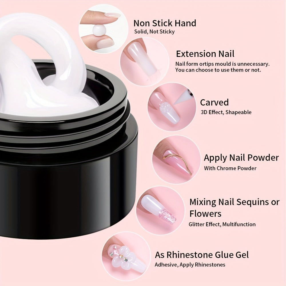 Builder Gel Nail Extension Starter Kit 5pcs Clear Nude Solid – Hard Gel Sculpting Set with Flower Molds & Sculpting Brush for