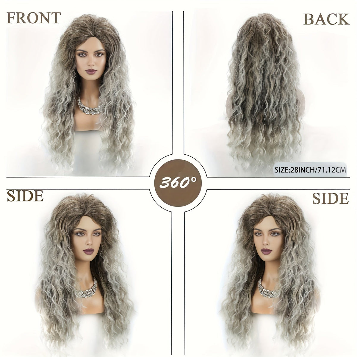 Synthetic Wig 30-Inch Long Curly Waves with Dark Roots, Middle Part and Three Ombre Colors — image 6