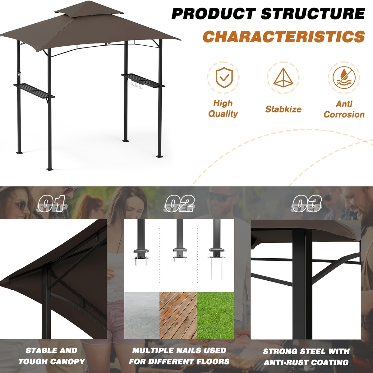 Outdoor Grill Gazebo Double-Tier BBQ Canopy for Grilling, Camping and Outdoor Meals, with the Listed Configuration — image 8