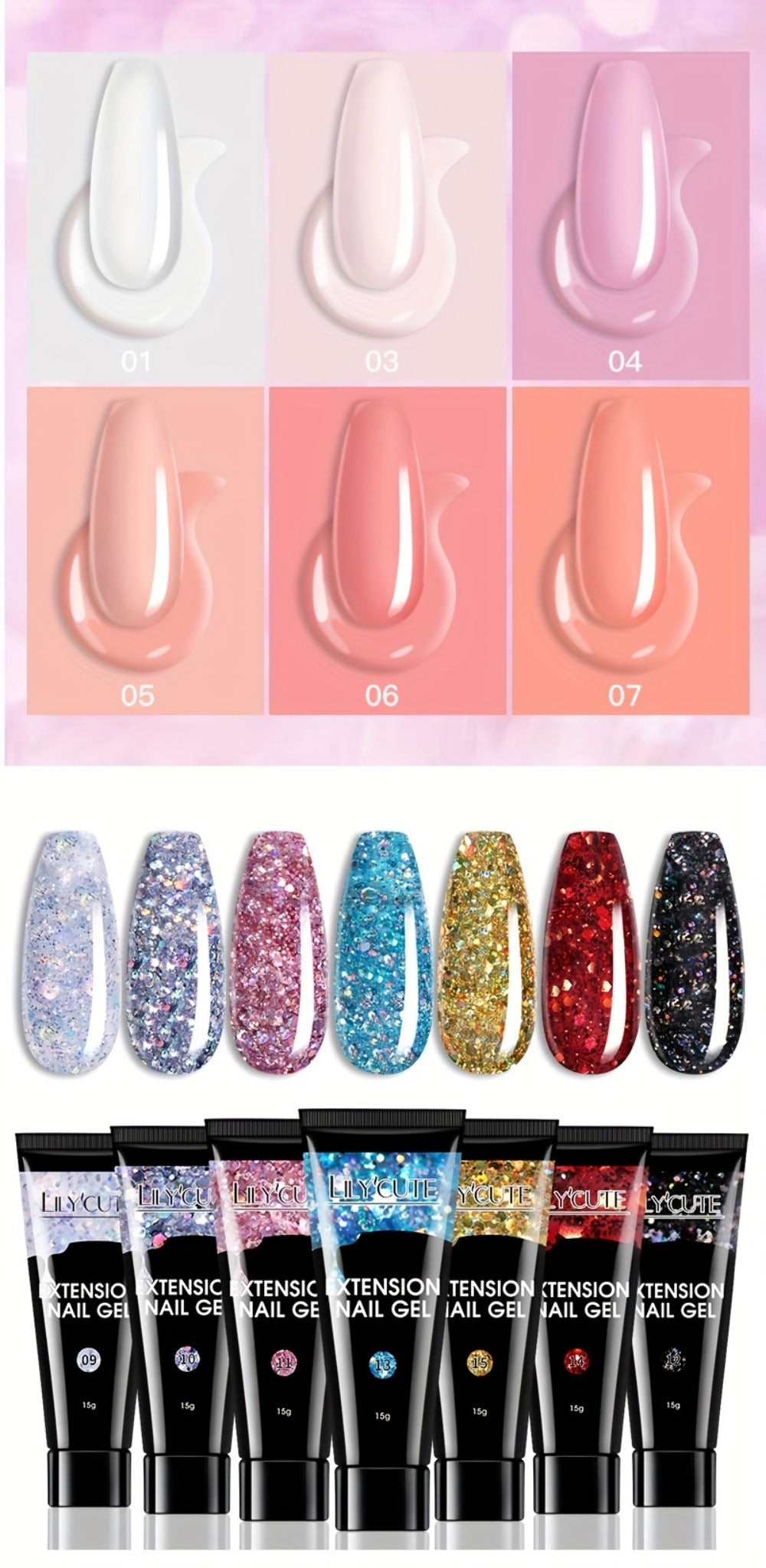 Builder Gel Nail Extension Kit – Quick Build UV LED Acrylic Gel in White Nude Pink Crystal for Nail Construction Overlay Scul