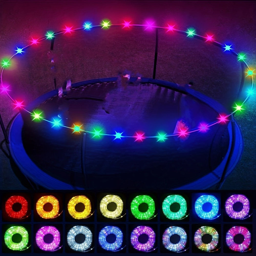 Solar Powered LED Trampoline Lights Colorful Rope Lights for 8-16 Ft Trampolines 8 Dynamic Modes IP65 Waterproof Outdoor Back