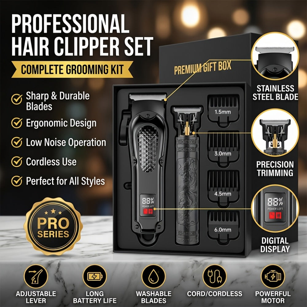 2-Piece Hair Clipper Set with Full-Size Clipper, Detail Trimmer, Guide Combs and USB Charging Accessories — image 8