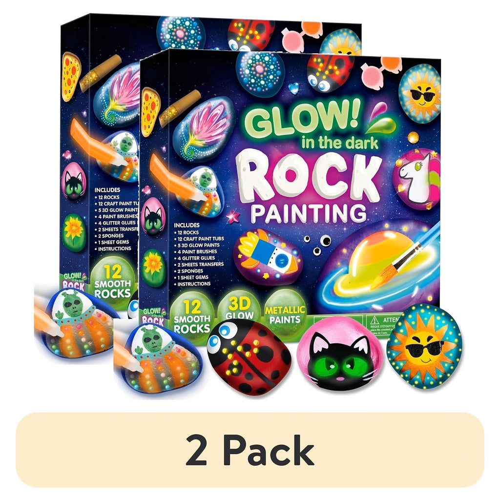 Glow Rock Painting Craft Kit with 10 Rocks, Paints, Brushes, Gems and Stickers in One- or Two-Pack Options — image 15
