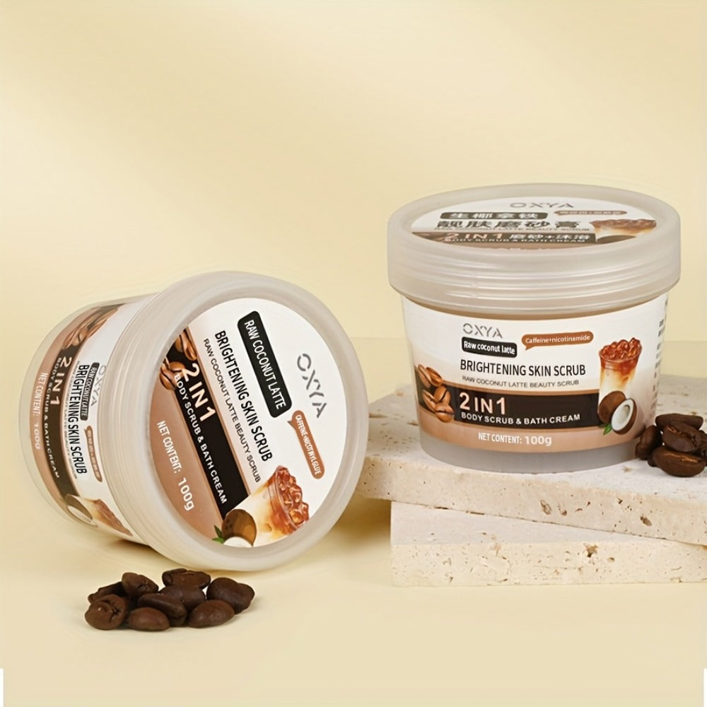 Exfoliating Body Scrub with Coconut Oil & Shea Butter – Raw Coconut Latte Sugar Scrub for Women, Deep Moisturizing Face & Bod