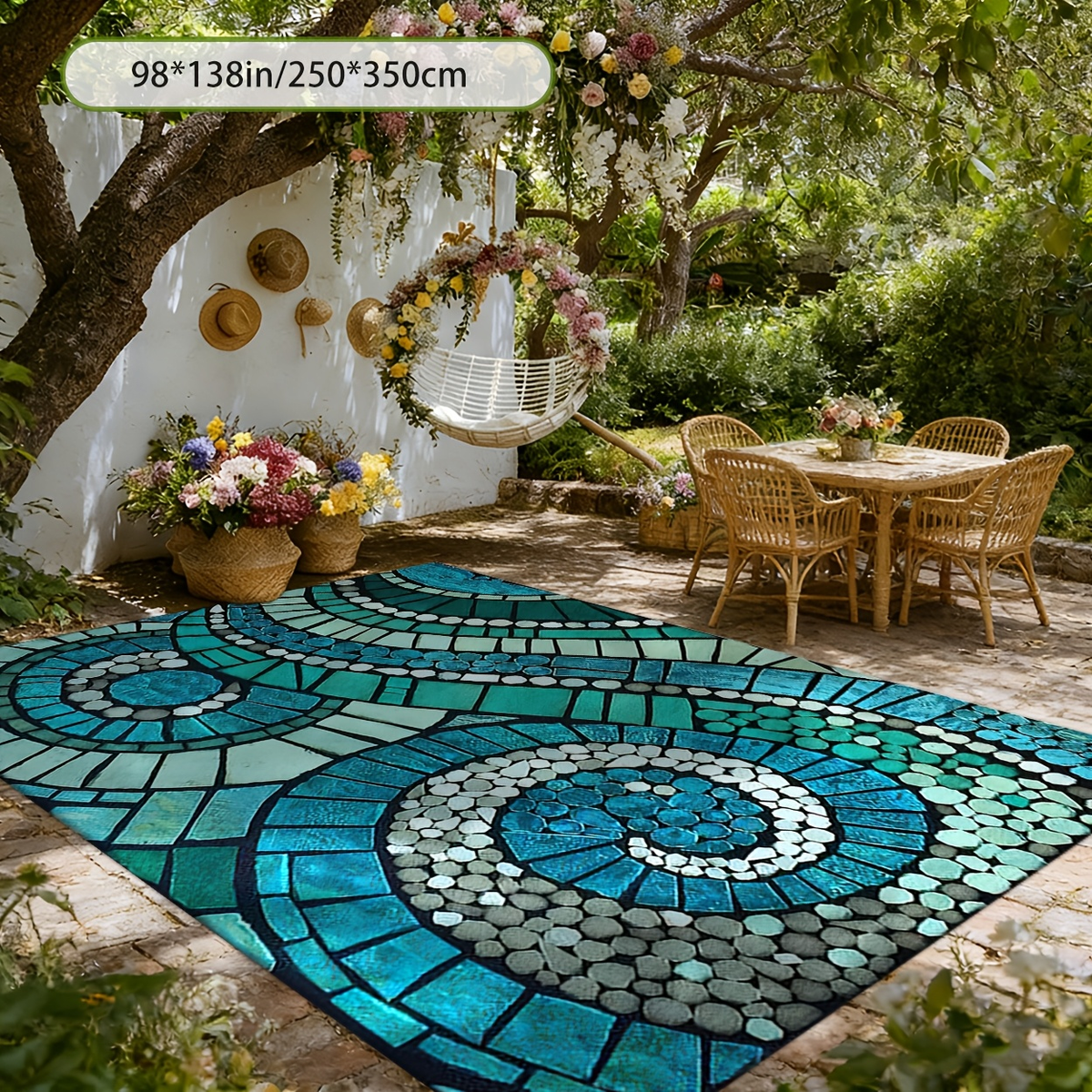 Outdoor Rug Non-Slip Decorative Foldable Portable Camping Mat Machine Washable for Patio Garden Pool Beach Picnic Living Area