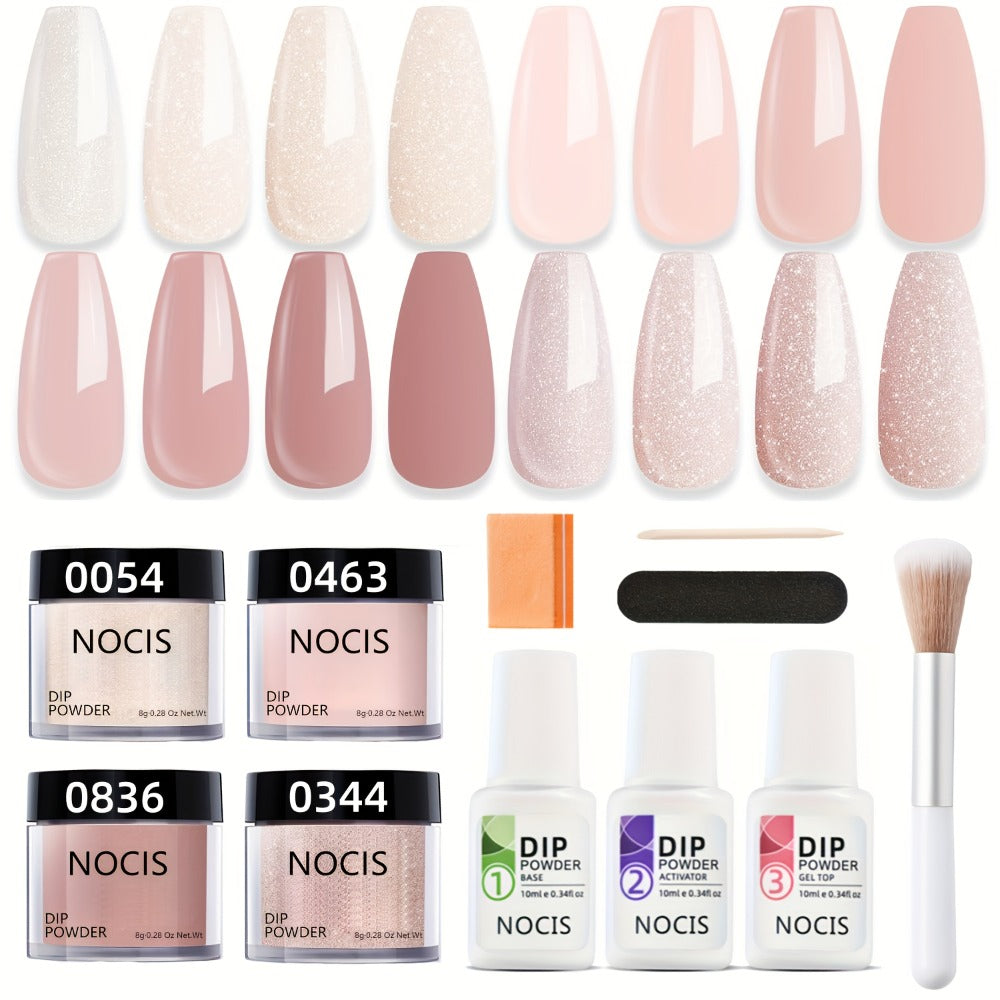 Dip Powder Nail Kit with NOCIS Label, Four Nude Blush Shimmer Powders, Three 10ml Liquids and Four Tools — image 3