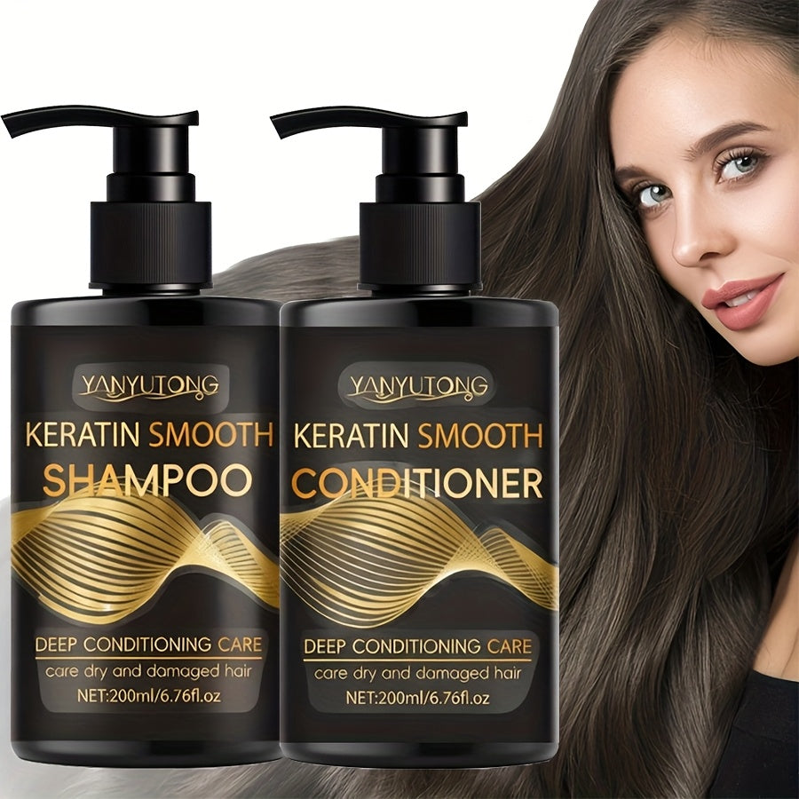 Keratin Shampoo and Conditioner Set 400ml, Breakage Split Ends & Anti-Frizz, Silky Smooth Hair for Color-Treated Heat-Damaged