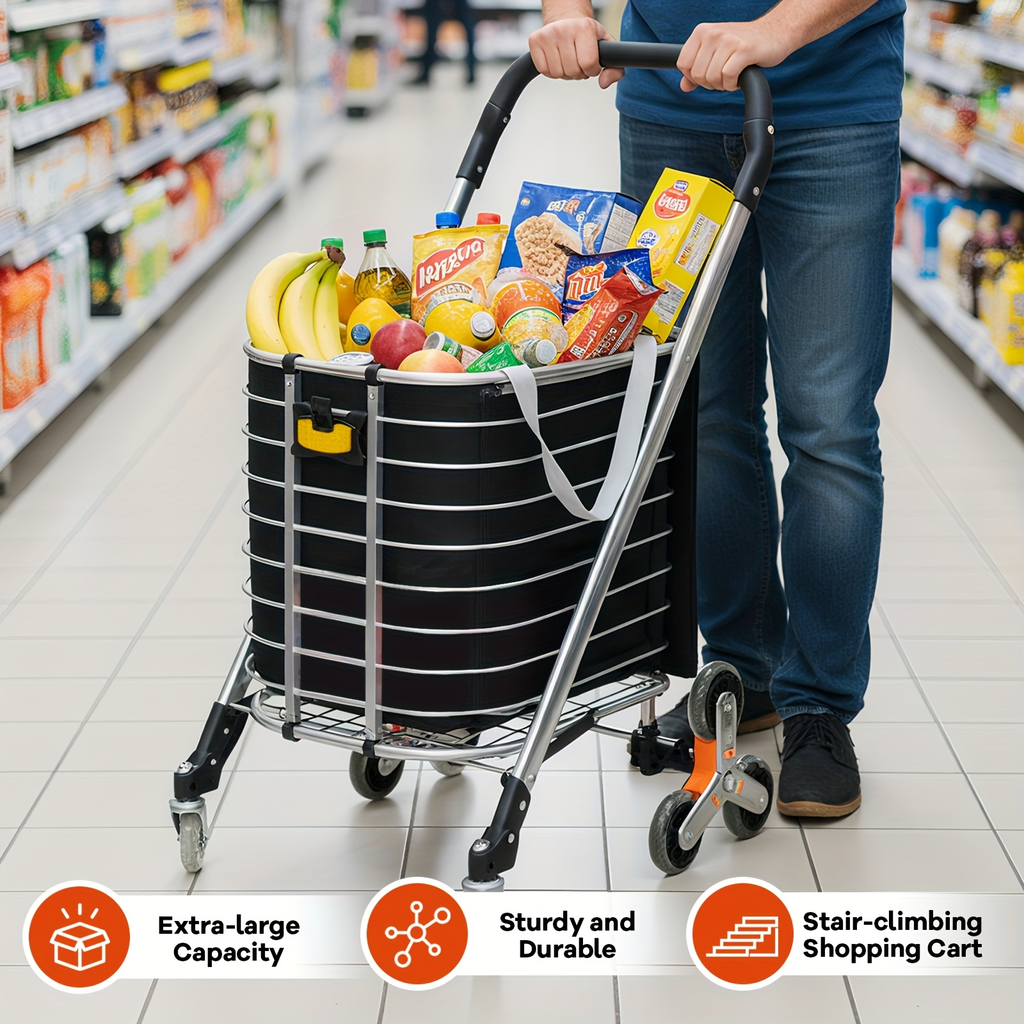 Stair Climbing Cart Collapsible Shopping Trolley with Swivel Wheels & Night Light, for Garden, Patio and Yard Use — image 3