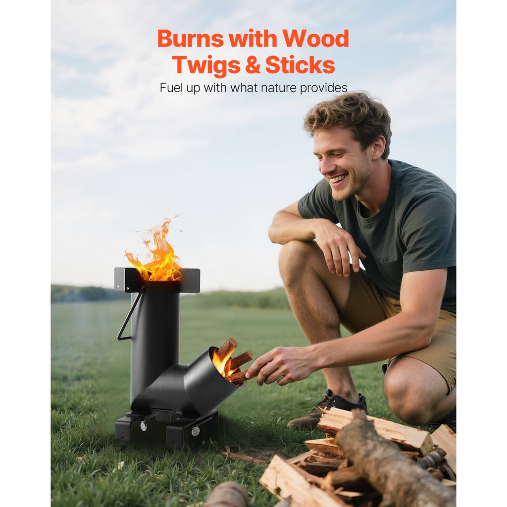 Black Wood-Burning Rocket Camping Stove with Cast-Iron Cooktop, Storage Bag and 12.96-Pound Weight — image 3