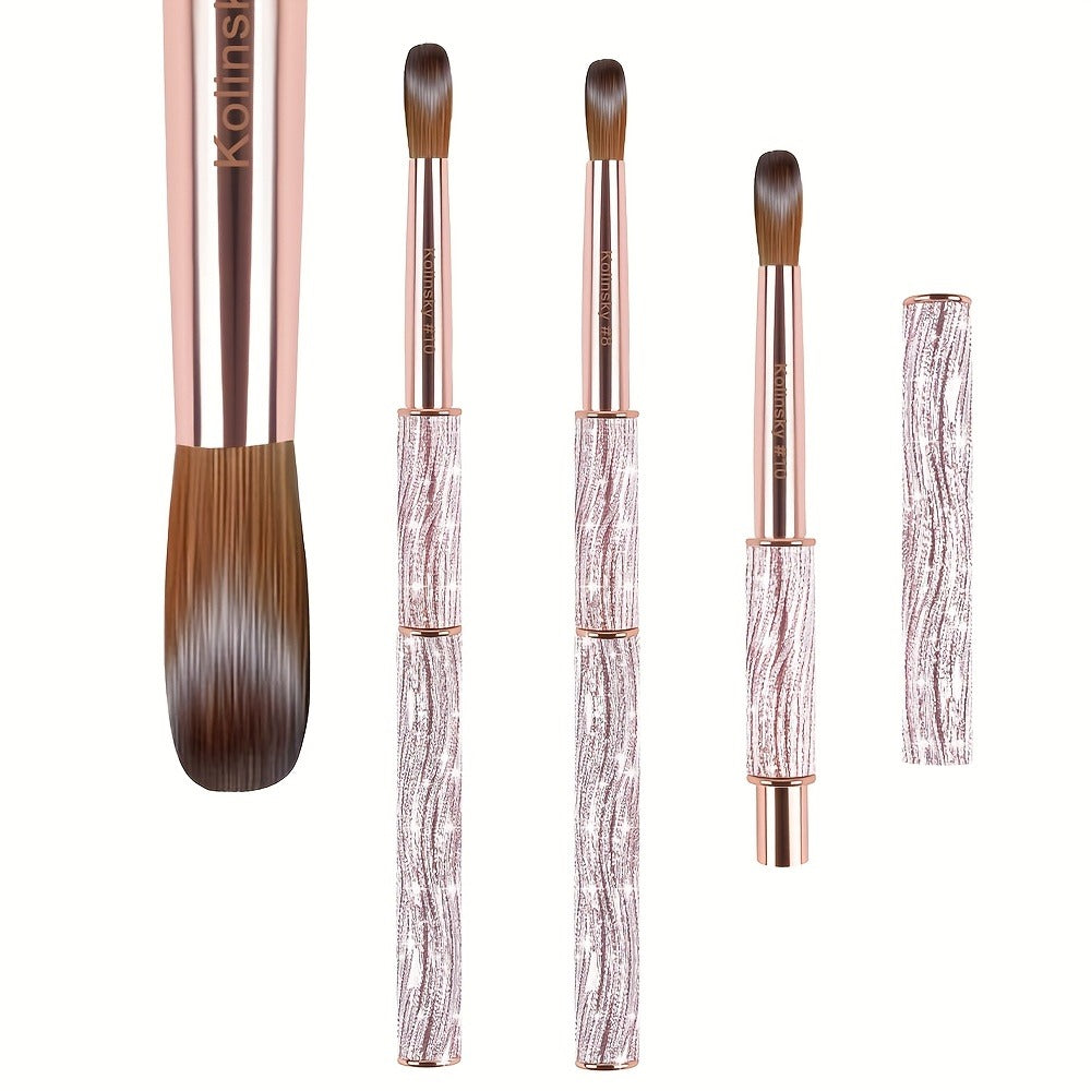 Kolinsky Nail Brush Pink Sparkling Metal Handle – Round Head Acrylic Nail Art Brush for Extensions & Manicure — image 1