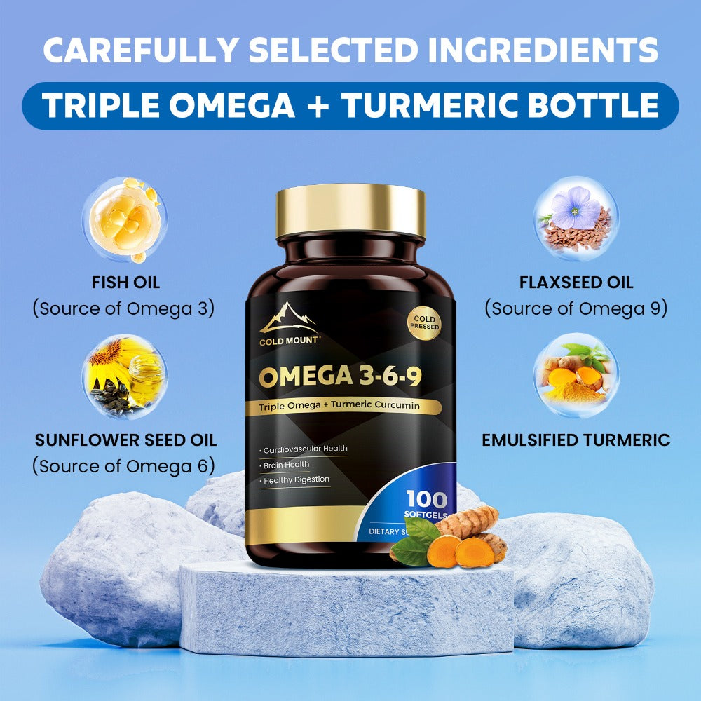 Omega 3 6 9 Supplement Softgels with Flaxseed, Fish Oil & Turmeric, Heart, Brain, Liver & Skin Support for Women & Men — imag