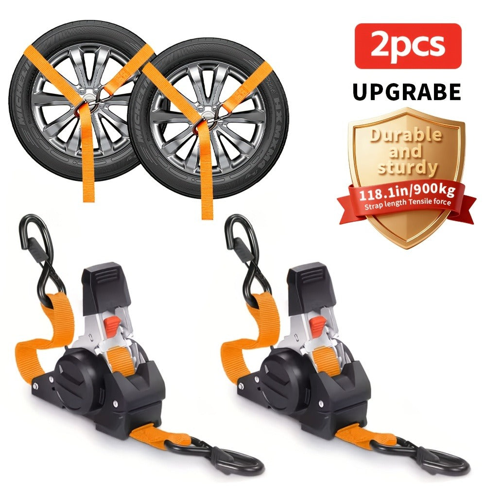 Ratchet Tie-Down Straps with Auto-Retract & Speed Control – Heavy-Duty Cargo Securing Kit with Hooks & Storage Bag | Motorcyc
