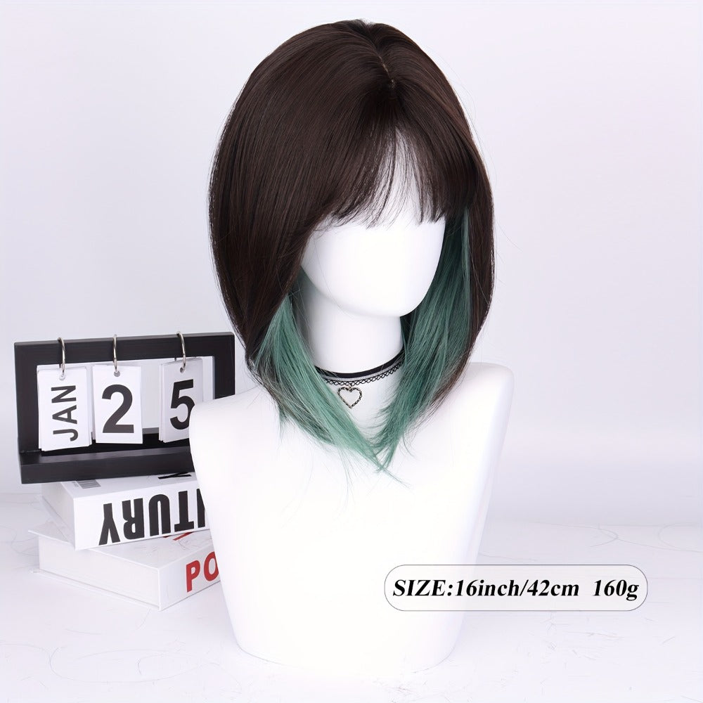 Synthetic Wig 16-Inch Straight Ombre Bob with Bangs, 150% Density and Rose Net Cap for Festivals — image 6